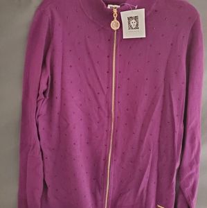 Anne Klein Purple and Gold Zipper Sweater NWT